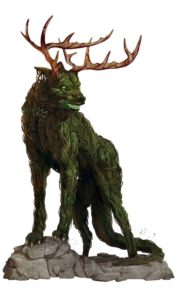 a drawing of a creature with antlers on it's head and body, standing on a rock