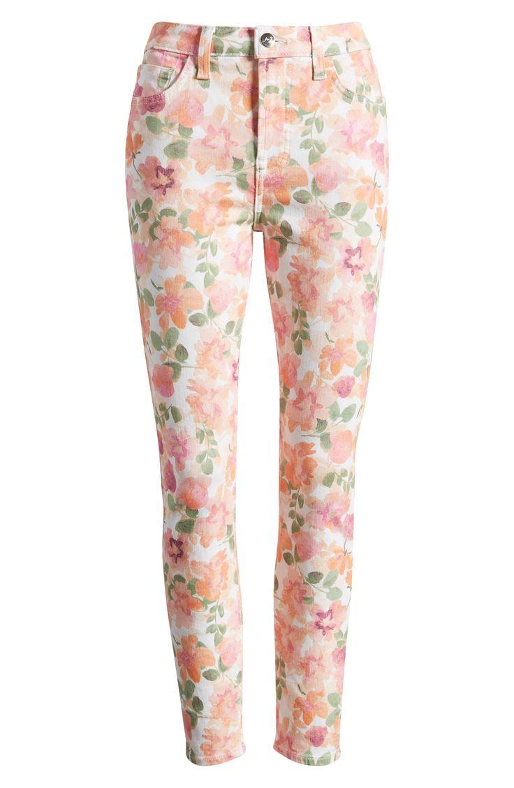 Energize your outfit with these painterly, stretchy skinny jeans made with a contoured waist and enhanceME shaping panels that subtly slim and sculpt. 71% cotton, 20% rayon, 7% elastomultiester, 2% spandex Machine wash, dry flat Imported Spring Fitted Straight Leg Jeggings, Fitted Jeggings For Spring, Fitted Floral Print Casual Jeans, High Rise Floral Print Summer Jeans, Spring Chic Mid-rise Jeggings, Spring Floral Print Denim Jeans, Relaxed Fit Floral Print Jeans, Spring Mid-rise Jeggings, Floral Print Non-stretch Summer Jeans