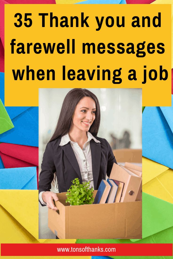 a woman holding a box full of books with the words 35 thank you and farewell messages when leaving a job