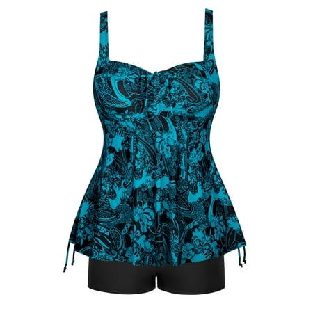 Summer has never looked so good with the womens plus size tie front tankini swimsuit. With its sweetheart neckline and paisley print, you'll look absolutely amazing in this piece! The side ties create a concealing ruching effect designed to help flatter your figure, while soft cup support makes it easy to go from lounge chair to splashing in the surf. It's lightly padded for comfort, with fully adjustable shoulder straps and a hook-and-eye back closure for an ideal fit. Matching boyshort bottoms are available so you can complete your summery ensemble. Dive into pool days and beach vacations in style this season - pick up your bathing suits today! Size: XL.  Color: Multicolor.  Gender: female.  Age Group: adult. Bust Enhancement, Suits With Shorts, Plus Size Bathing Suits, Bathing Suit Shorts, Plus Size Tankini, Tankini Swimsuits For Women, Sporty Shorts, Swimsuits For Women, Confident Style