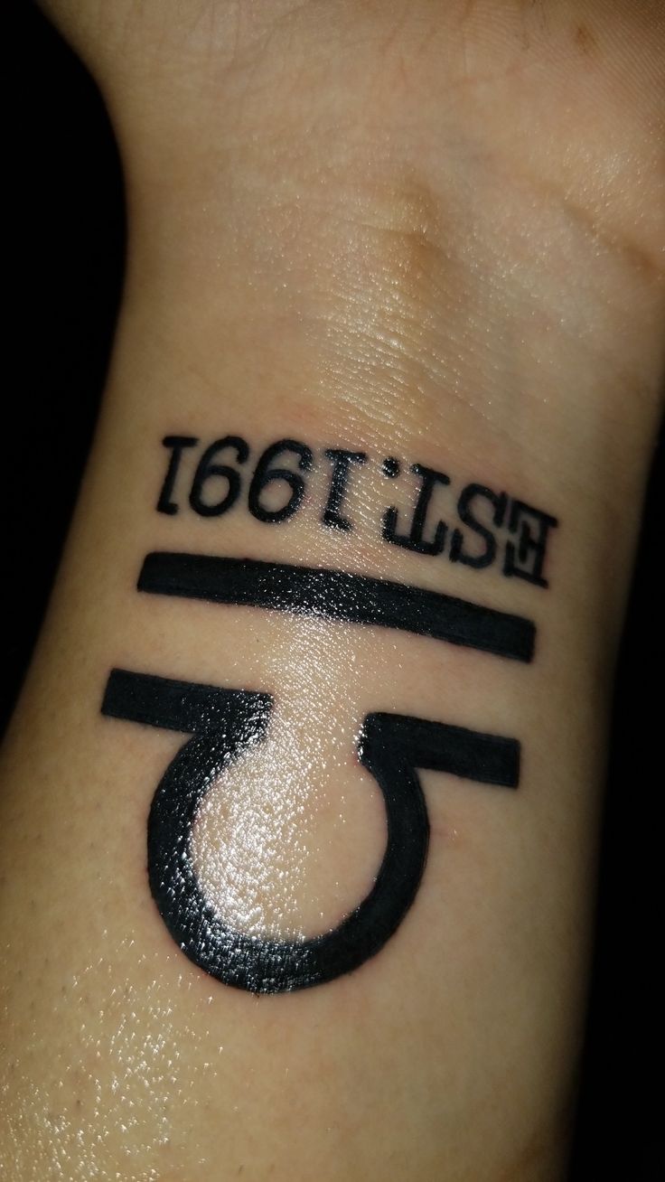 a wrist tattoo with the number 3 on it's left side and an inscription below