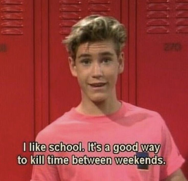 a young man standing in front of lockers with the caption i like school, it's a good way to kill time between weekend