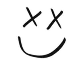 a smiley face with two crosses drawn on it