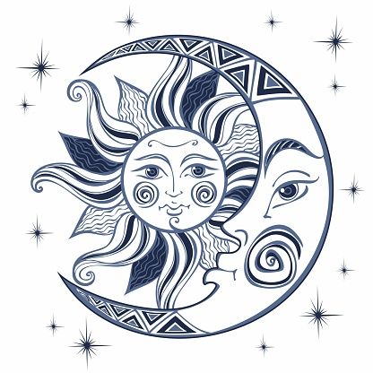 Moon And Sun Painting, Sun And Moon Mandala, The Moon And The Sun, Moon And The Sun, Moon Sun Tattoo, Moon Mandala, Moon Vector, Sun Painting, Sun And Moon Drawings