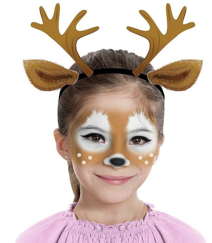 Deer Face Paint, Deer Costume Makeup, Reindeer Face Paint, Deer Antlers Headband, Deer Face, Deer Makeup, Make Up Kits, Christmas Face Painting, Halloween Make-up Looks