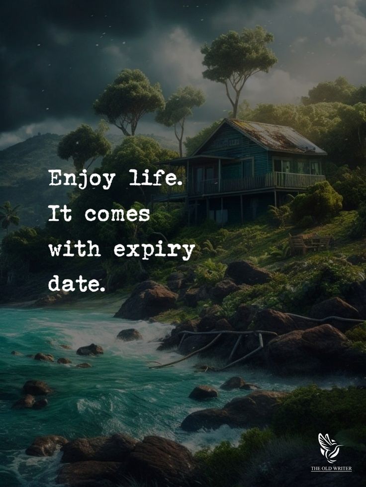 a painting with the words enjoy life it comes with empty date