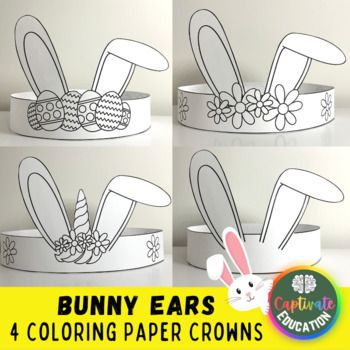 four different images of bunny ears and flowers on top of a paper crown for easter