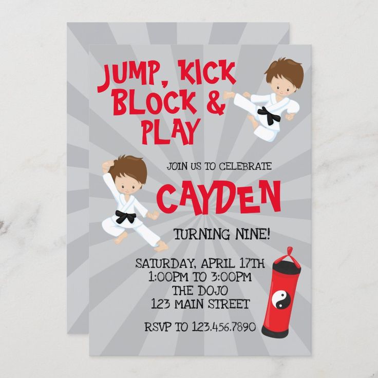 Boy Karate martial arts birthday party invite in Red and Black Martial Arts Party, Karate Birthday Party, Martial Arts Birthday, Ninja Red, Art Birthday Invitations, Karate Party, Karate Birthday, Birthday Deco, Ninja Birthday Parties