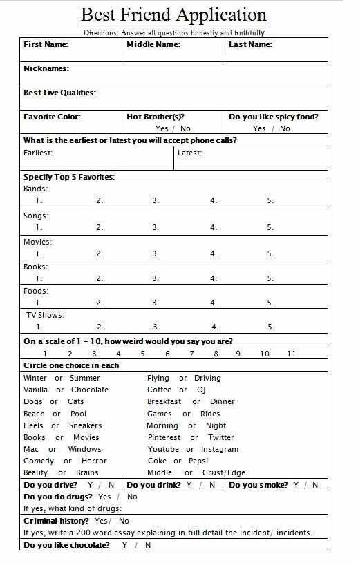 the best friend application form is shown in this image, it shows that you can fill out