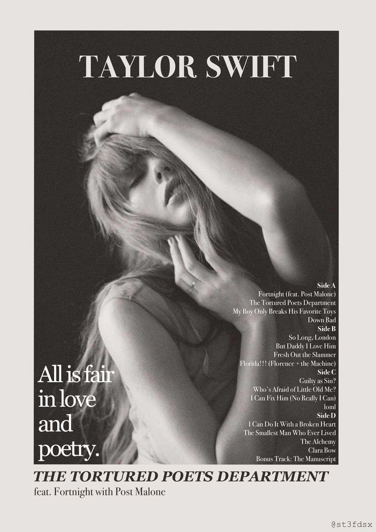 taylor swift is featured on the cover of her new album, all is fair in love and poetry