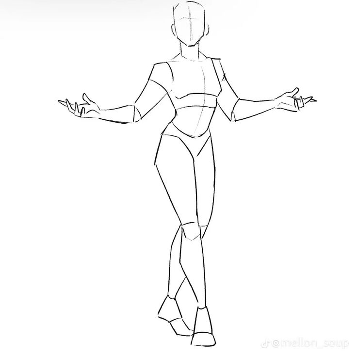 a line drawing of a female figure with her arms outstretched and hands out to the side