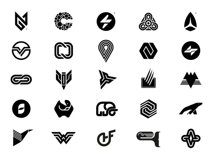 the logos for different brands are shown in black and white, including one that has an arrow