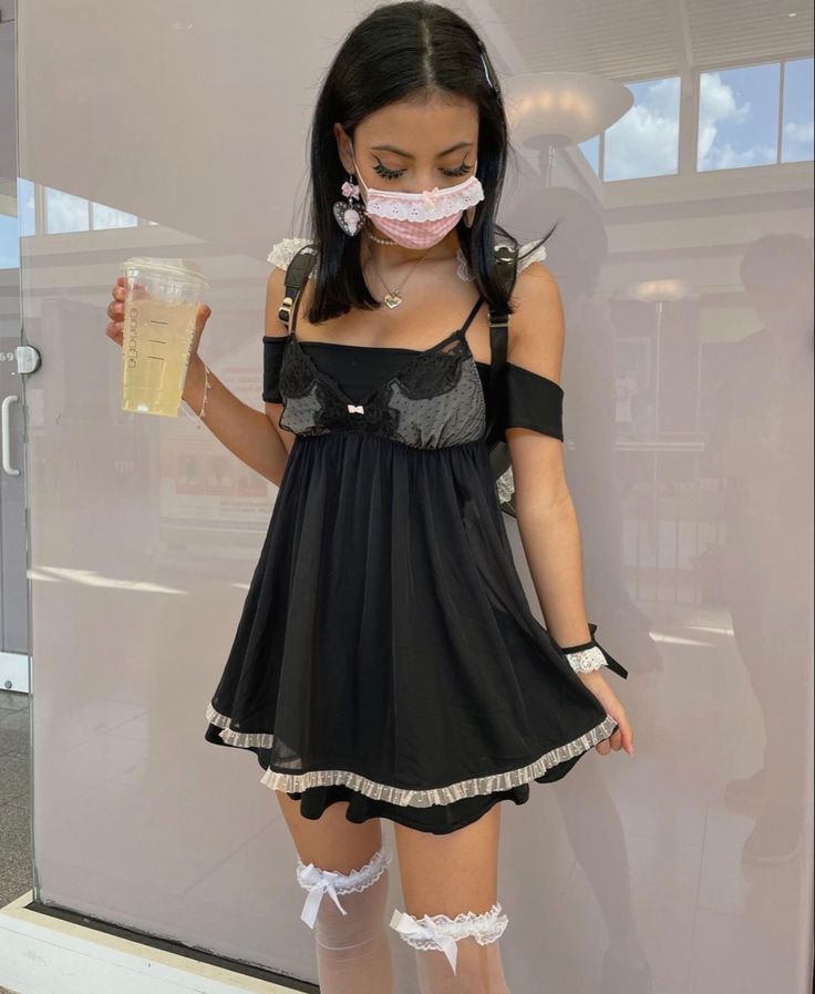 Babydoll Outfit Aesthetic, Babydoll Aesthetic Outfits, Babydoll Outfit, Thigh High Socks Outfit, High Socks Outfits, Socks Thigh High, Slip Dress Outfit, Goth Dress, Kawaii Fashion Outfits