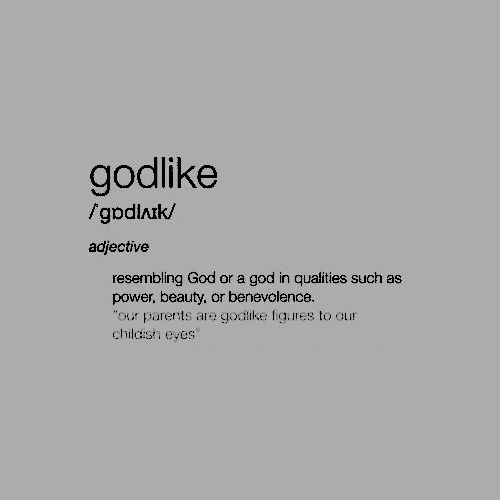 the words godlike are written in black and white on a gray background with an orange cat