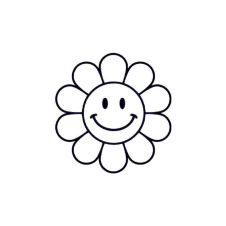 a flower with a smiling face drawn on it's side, in black and white