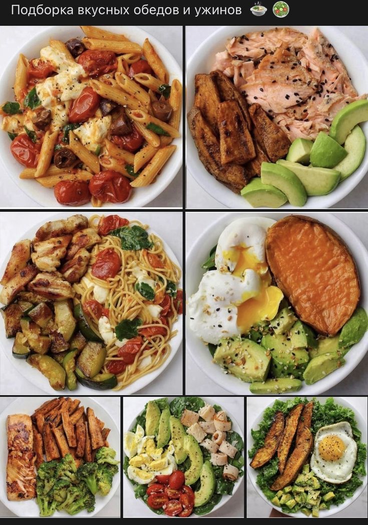 four pictures of different types of food on plates