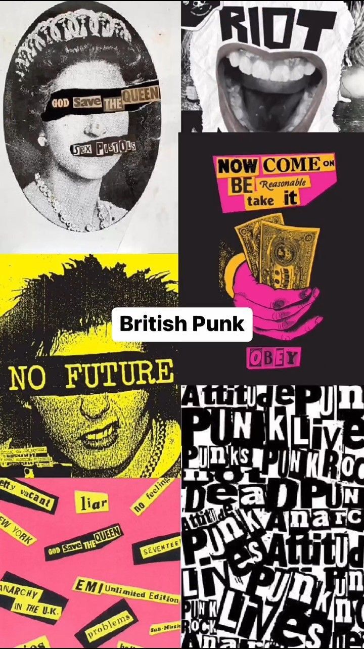 a collage of different images with the words british punk and no future on them