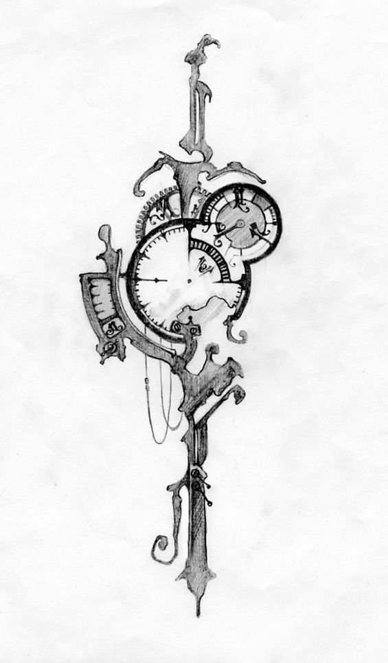 a drawing of a clock hanging from the side of a building with hands on it