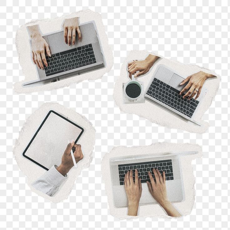 four people typing on laptops with their hands touching the keyboard, hd png