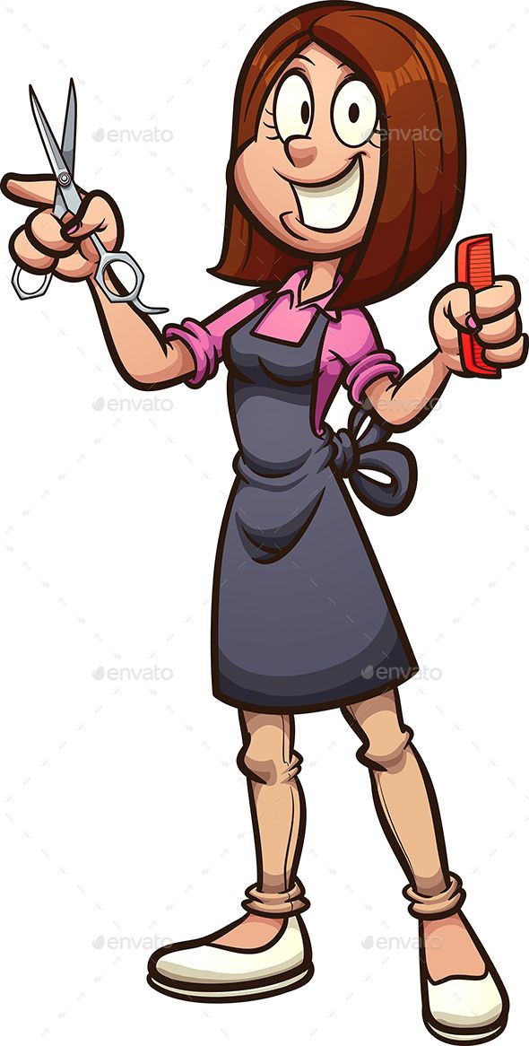 a cartoon woman holding a pair of scissors