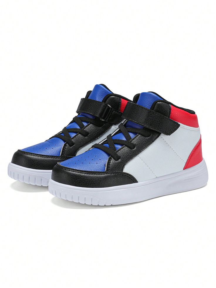 1 Pair Of Children's High-Top Athletic Shoes For Boys' Skateboarding And Girls' Casual Flat Shoes Blue and White Sporty    Colorblock Skate Shoes   Kids Shoes, size features are:Bust: ,Length: ,Sleeve Length: Blue High-top Skate Shoes With Rubber Sole, Blue High-top Canvas Shoes For Skateboarding, Blue High-top Sneakers For Skateboarding, Blue High-top Skate Shoes With Cushioned Footbed, Blue High-top Canvas Skateboarding Shoes, Blue And, Casual Flat Shoes, Shoes Blue, Kids Sneakers