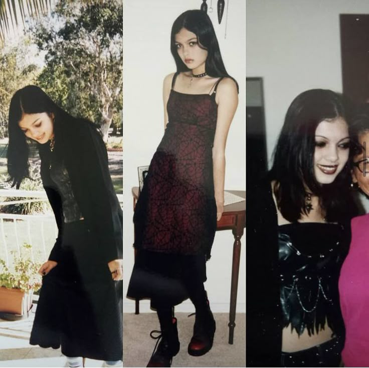 Cute Goth Outfits For School, Tumblr Fashion Hipster, 1990s Punk, Gothic 90s Fashion, Mallgoth Outfits 90s, Goth Hawaiian Outfit, 90s Gothic Outfits, Whimsigothic Fashion 90s, Black Dress 90s