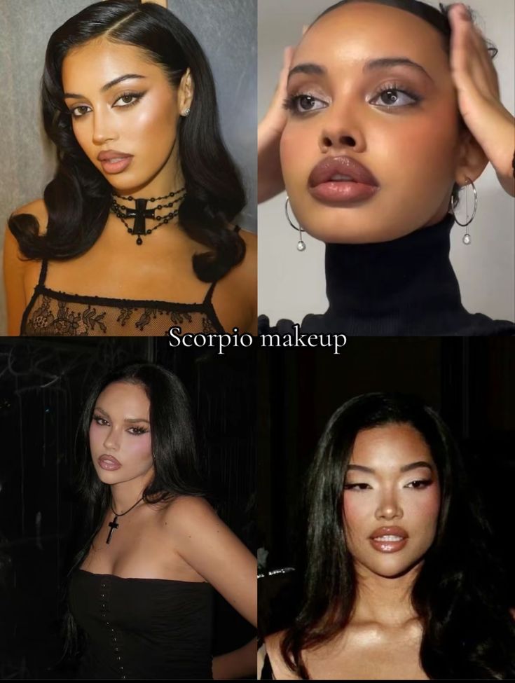 Scorpio Venus Style Outfits, Pretty Esthetics, Scorpio Eye Makeup, Scorpio Inspired Makeup, Capricorn Makeup Aesthetic, Lilith In Scorpio Outfits, Scorpio Rising Style, Zodiac Makeup Looks Scorpio, Capricorn Rising Style