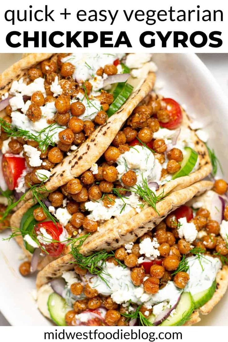 chickpea gyros with tomatoes, cucumber and feta cheese