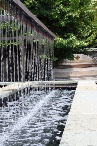 the water is running down the side of the building