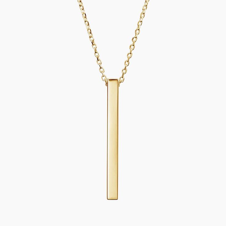 Engravable Vertical Bar Pendant - 14K Yellow Gold. Engravable on all four sides, this lustrous bar hangs elegantly from a cable chain for a sleek and sophisticated look. Elegant 14k Gold Bar Necklace With Cable Chain, Modern 14k Yellow Gold Bar Necklace, Elegant Rectangular Bar Necklace, Modern Gold Bar Necklace With Rectangular Pendant, Minimalist 14k Yellow Gold Bar Necklace, Elegant Engraved Bar Necklace, Minimalist Yellow Gold Bar Necklace For Anniversary, Elegant Gold Rectangular Bar Necklace, Classic Yellow Gold Bar Necklace With Rectangular Pendant