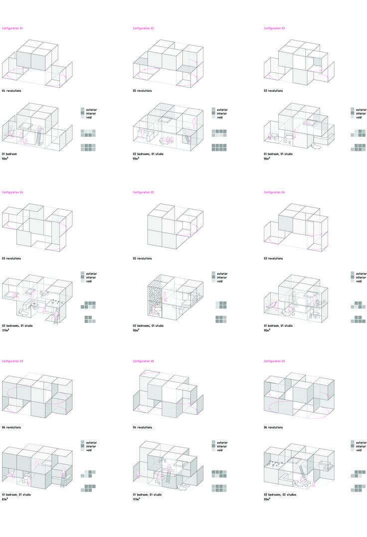 several diagrams showing the different angles of cubes in various sizes and shapes, including one with