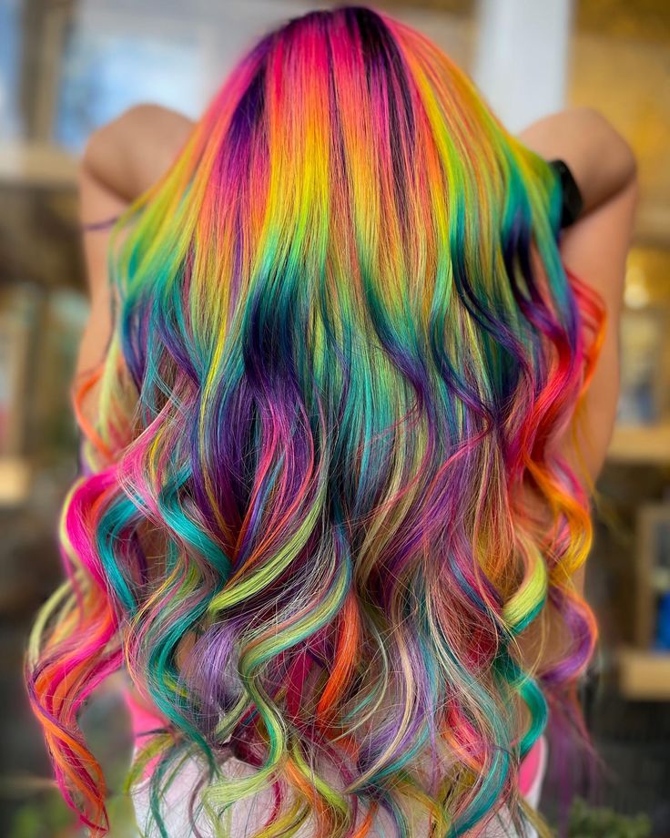 Neon Rainbow Hair, Rainbow Hair Colors, Rainbow Hair Ideas, Pastel Rainbow Hair, Mullet Fade, Uk Hairstyles, Colors For 2024, Rave Hair, Cute Hair Colors