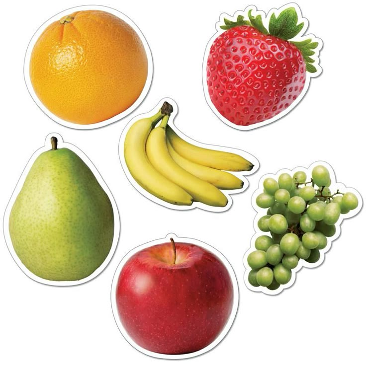 an assortment of fruit stickers on a white background