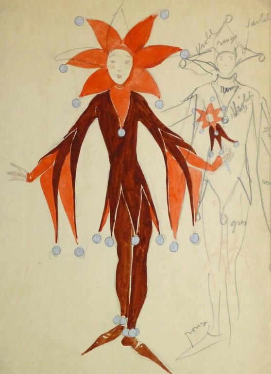 a drawing of a man with an orange flower on his head and two other figures in the background