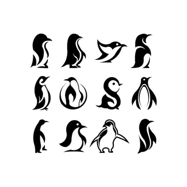 the different types of penguins are shown in black and white, including one penguin with an oval