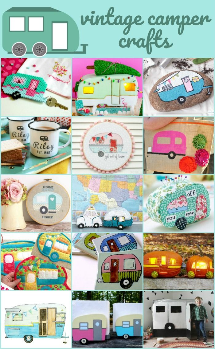 vintage camper crafts are featured in this collage