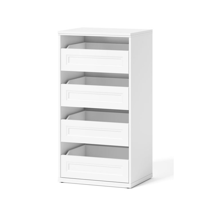 The Style Selections Lana Closet Collection offers a clean, timeless, and traditional style solution to closet organization. The white tower includes 4 slow-close drawers for hidden storage that is easily accessible. This unit coordinates with the Style Selections Lana Closet Collection towers and shelf and rod kit to hang clothes, providing a custom storage solution. The clean lines and crisp white color create a perfect, neutral backdrop to meet your storage needs in a walk-in closet, reach-in closet, or any other room in your home. The Lana Closet System features stackable and interchangable components, allowing you to customize it to fit your specific storage needs. Made of durable materials, this stacking tower is built to last and create a functional and stylish organization solution Single Door Closet Organization, Cheap Closet Organization, White Wood Closet, Small Closet Solutions, Guest Closet, Tiny Closet Organization, Closet Storage Ideas, Closet Organization Cheap, Dorm Shopping