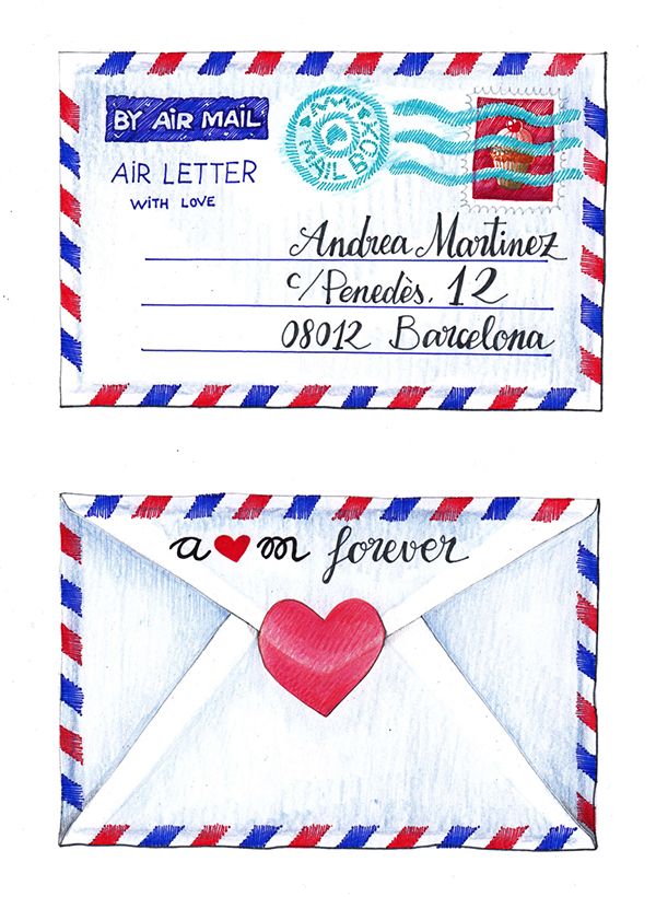 an air mail envelope with a heart on it