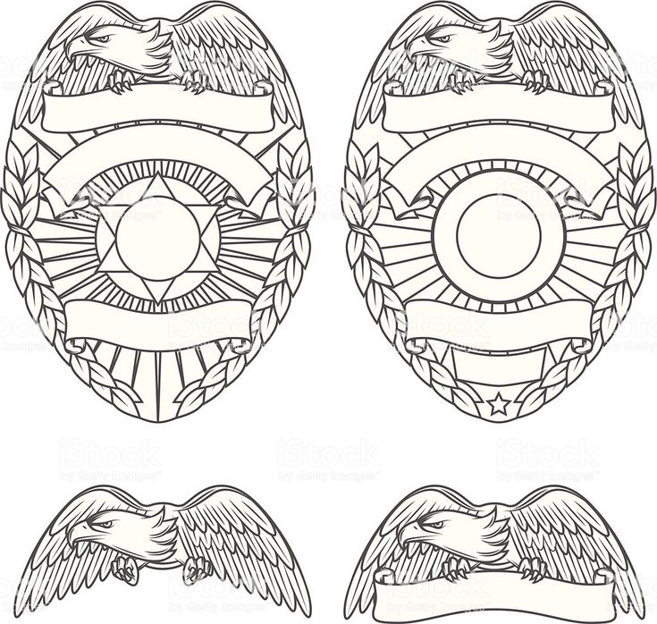 three emblems with eagle wings and ribbons