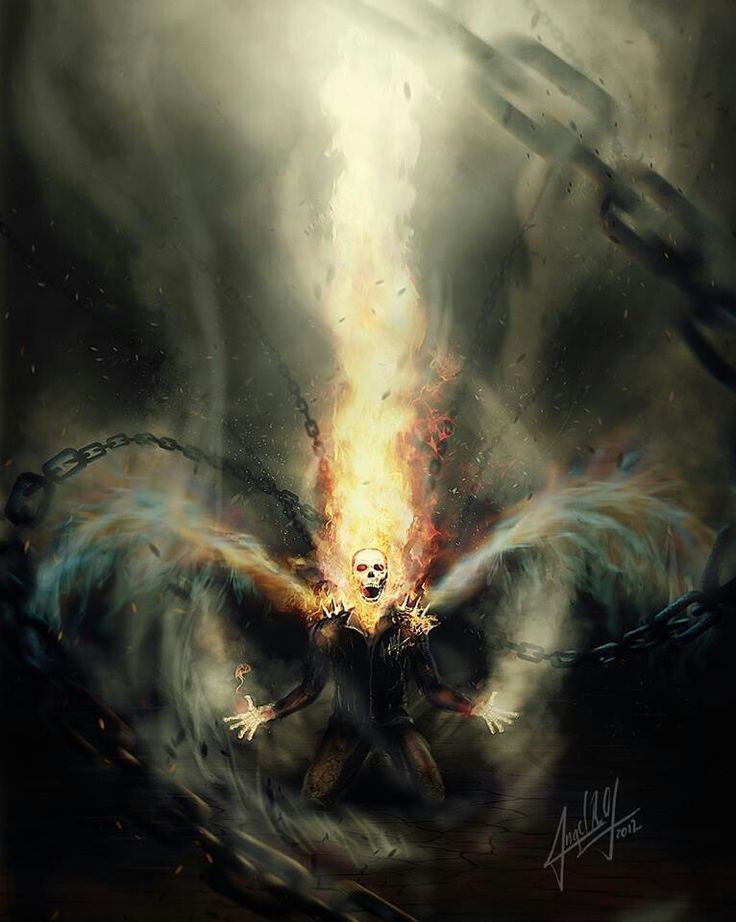 a digital painting of a demonic demon surrounded by chains and fire with flames coming out of it