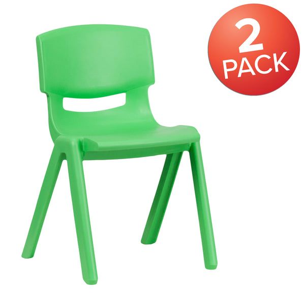 two pack of green plastic school chairs with the number 2 on each side and one in front