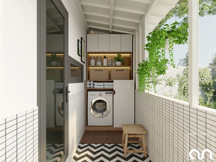 an artist's rendering of a washer and dryer in a laundry room