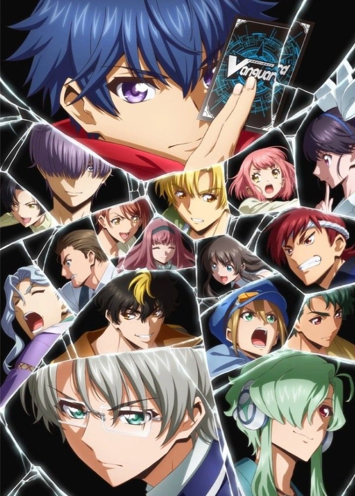 an anime movie poster with many different faces and hair colors, including one man's face