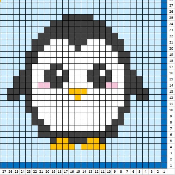 a cross stitch pattern with a penguin on it