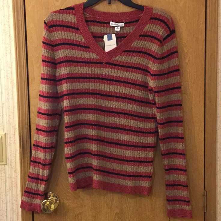 Nwt. Beautiful Striped Sweater. Very Soft. Thrift Inspo, 80s Sweater, Sweater Fits, Cute Sweater, Red Sweater, Croft & Barrow, Cute Sweaters, Striped Sweater, Winter Sweaters