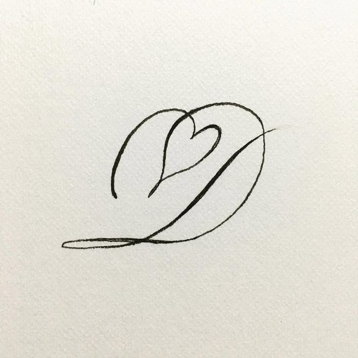 a black and white drawing of a heart in the shape of a handwritten letter