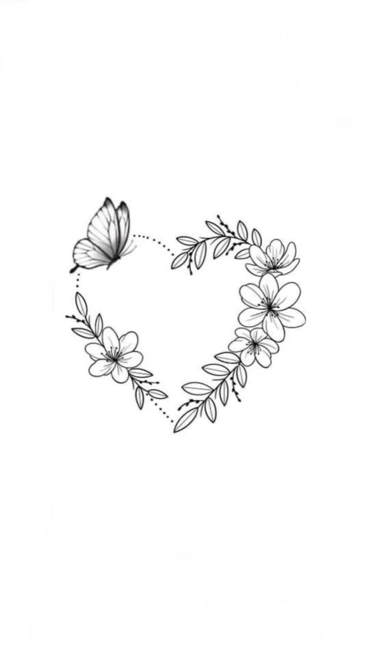 a heart shaped frame with flowers and butterflies in the shape of a heart on a white background