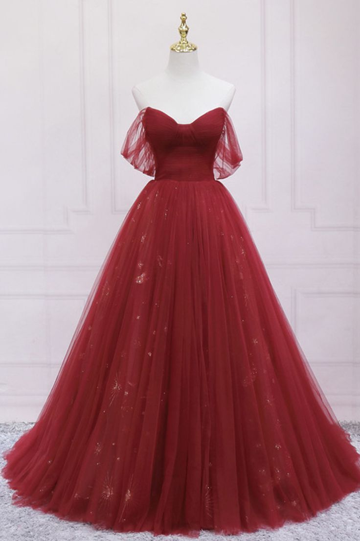 Burgundy Formal Dress, Prom Dress Burgundy, Tulle Long Prom Dress, Burgundy Evening Dress, Satisfying Eats, A Line Evening Dress, Evening Dress Floor Length, A Line Prom Dresses, فستان سهرة