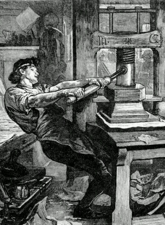 an old drawing of a man working on a machine