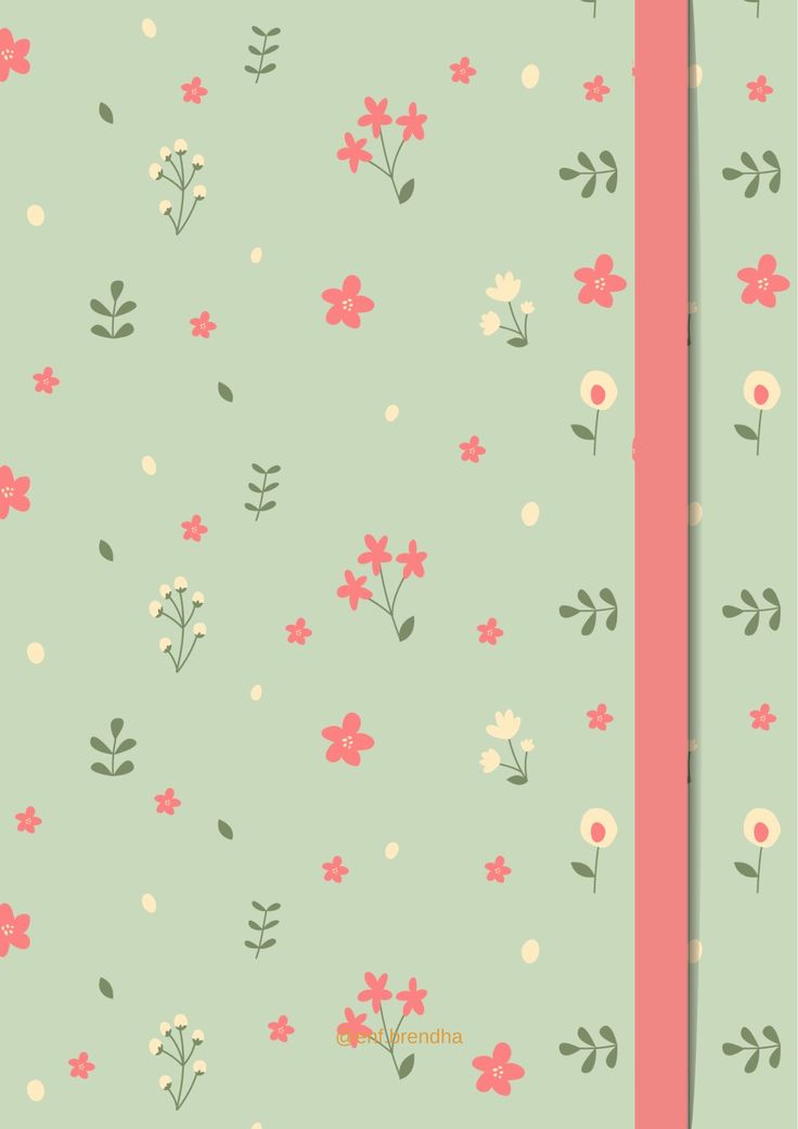 the back side of a wallpaper with pink flowers and green leaves on it's sides